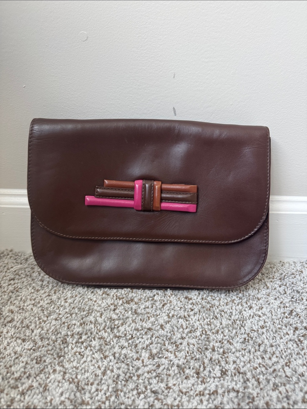 Vintage Ugo Correani Leather Convertible Shoulder Bag Clutch 80s Made in Italy